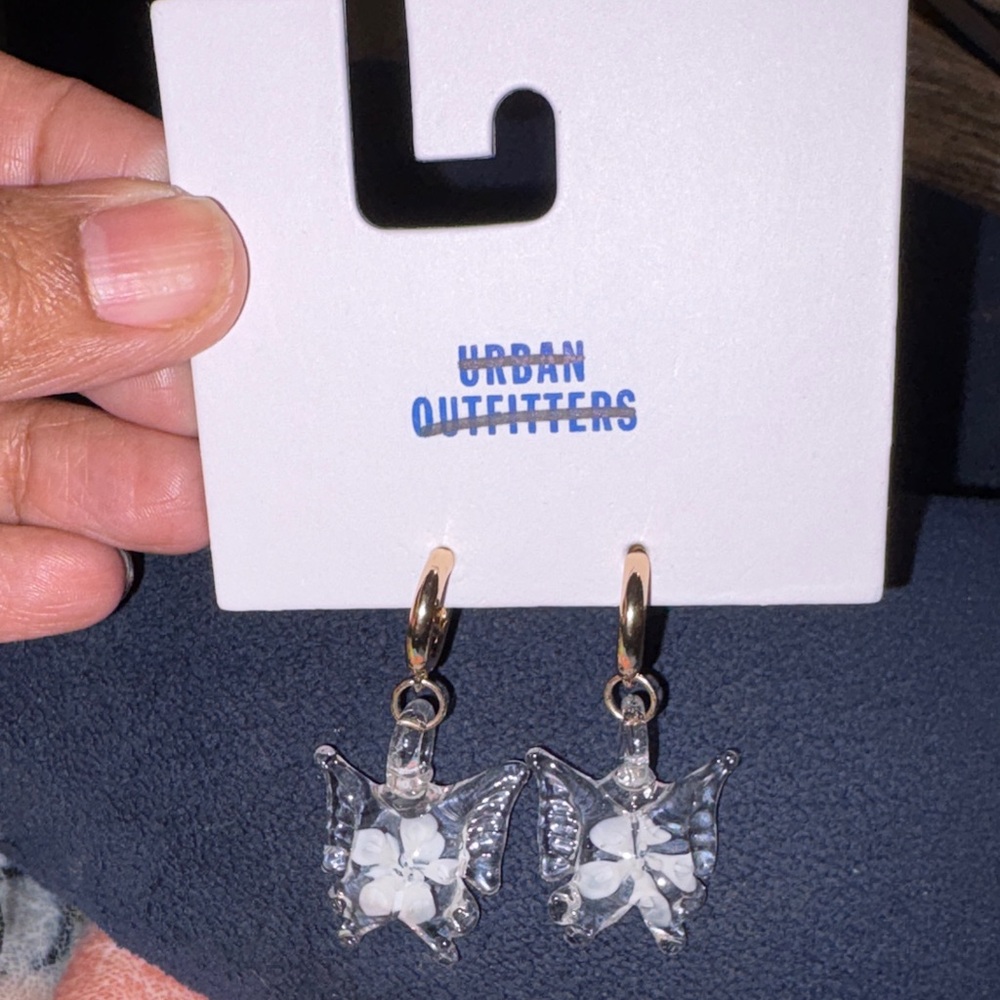 Urban Outfitters Silver and White Butterfly Earrings